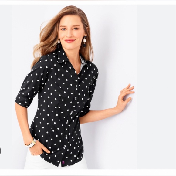 Talbots Tops - NWT • TALBOTS • Navy Blue & White The Perfect Shirt • Polka Dot Button Down